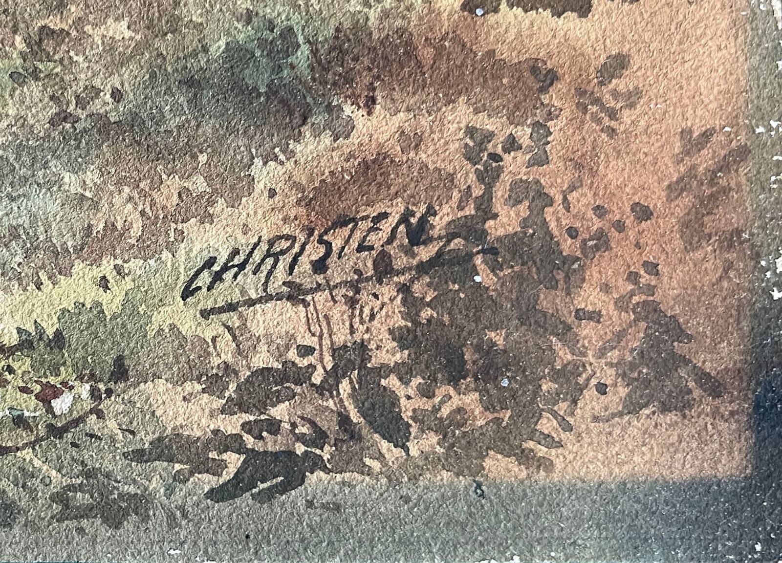 Tableau aquarelles signée Christen "Chemin en sous bois" XIX° siècle