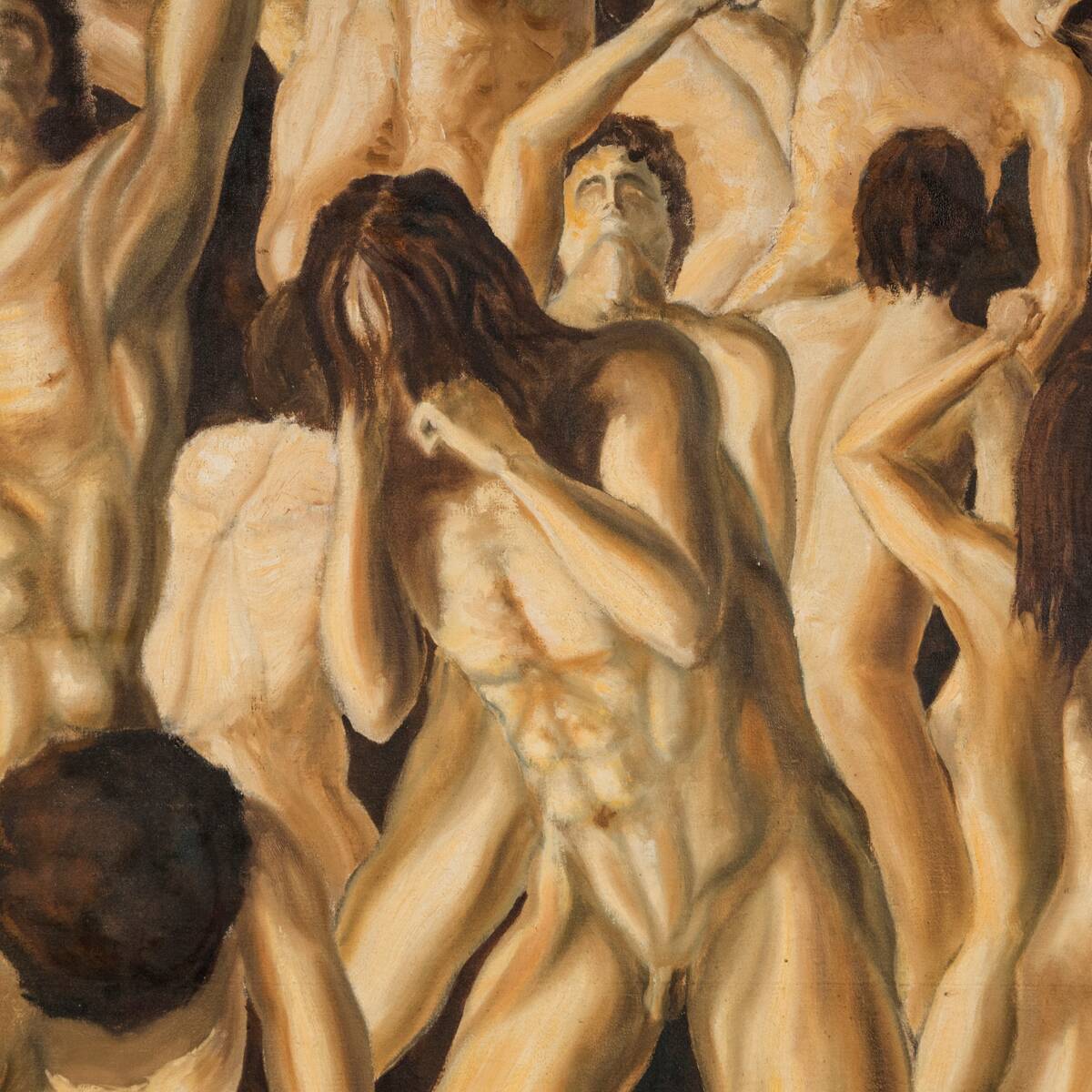 Grande peinture à l'huile "Purgatoire" des années 70