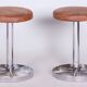 Pair of Bauhaus Chrome-Plated Steel Stools, Brown Leather, Czech, 1930-1939