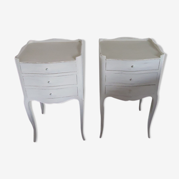 Pair of bedside Louis XV style pearl gray patina