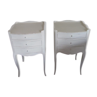 Pair of bedside Louis XV style pearl gray patina