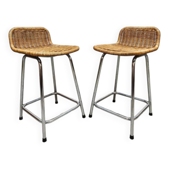 Vintage chrome rattan bar stools