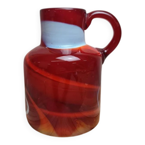 Vase / cruche en verre soufflé rouge – style Murano – pièce vintage années 70