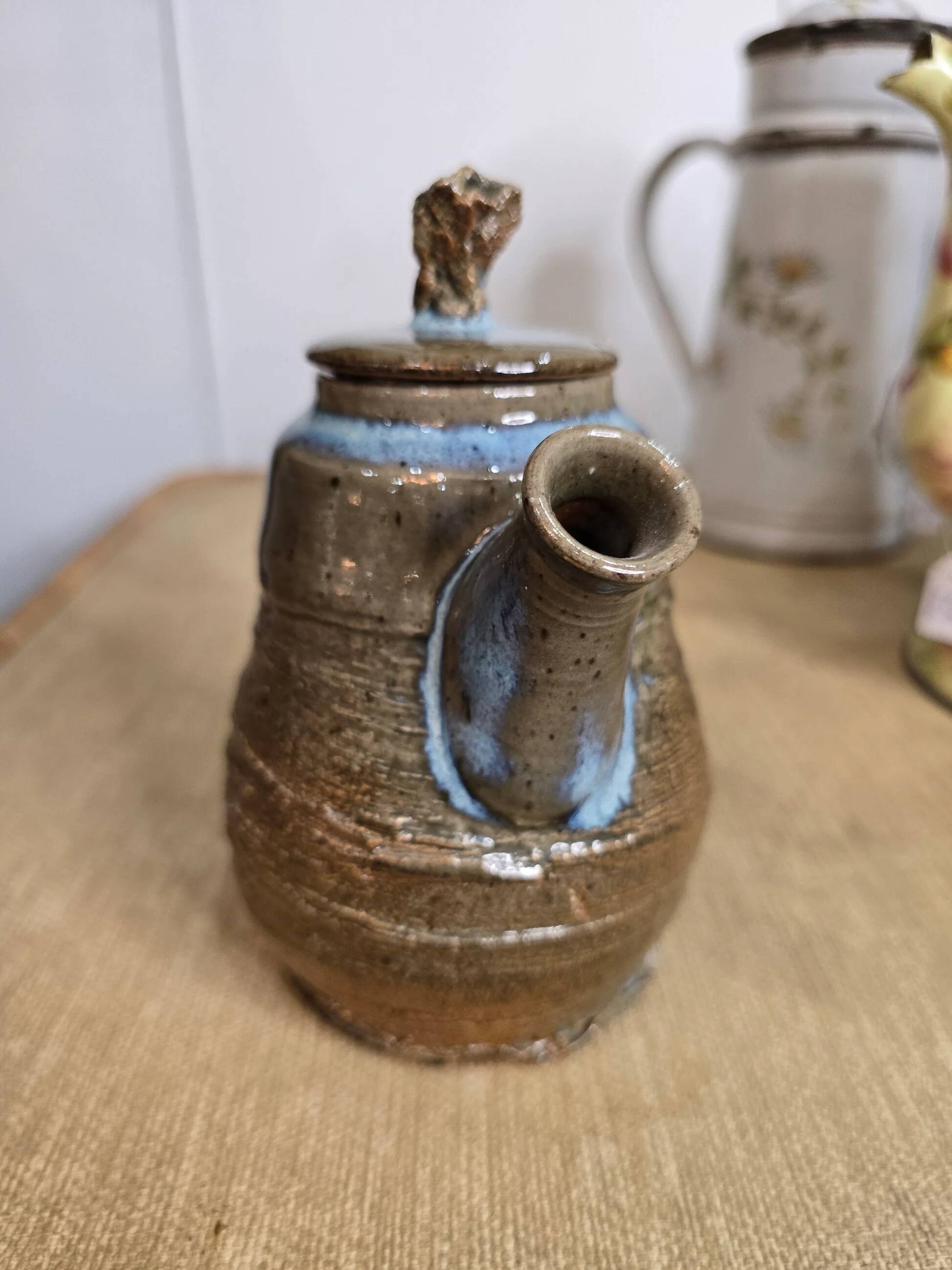 Small glazed stoneware teapot with lid – utilitarian ceramics, France, 20th century