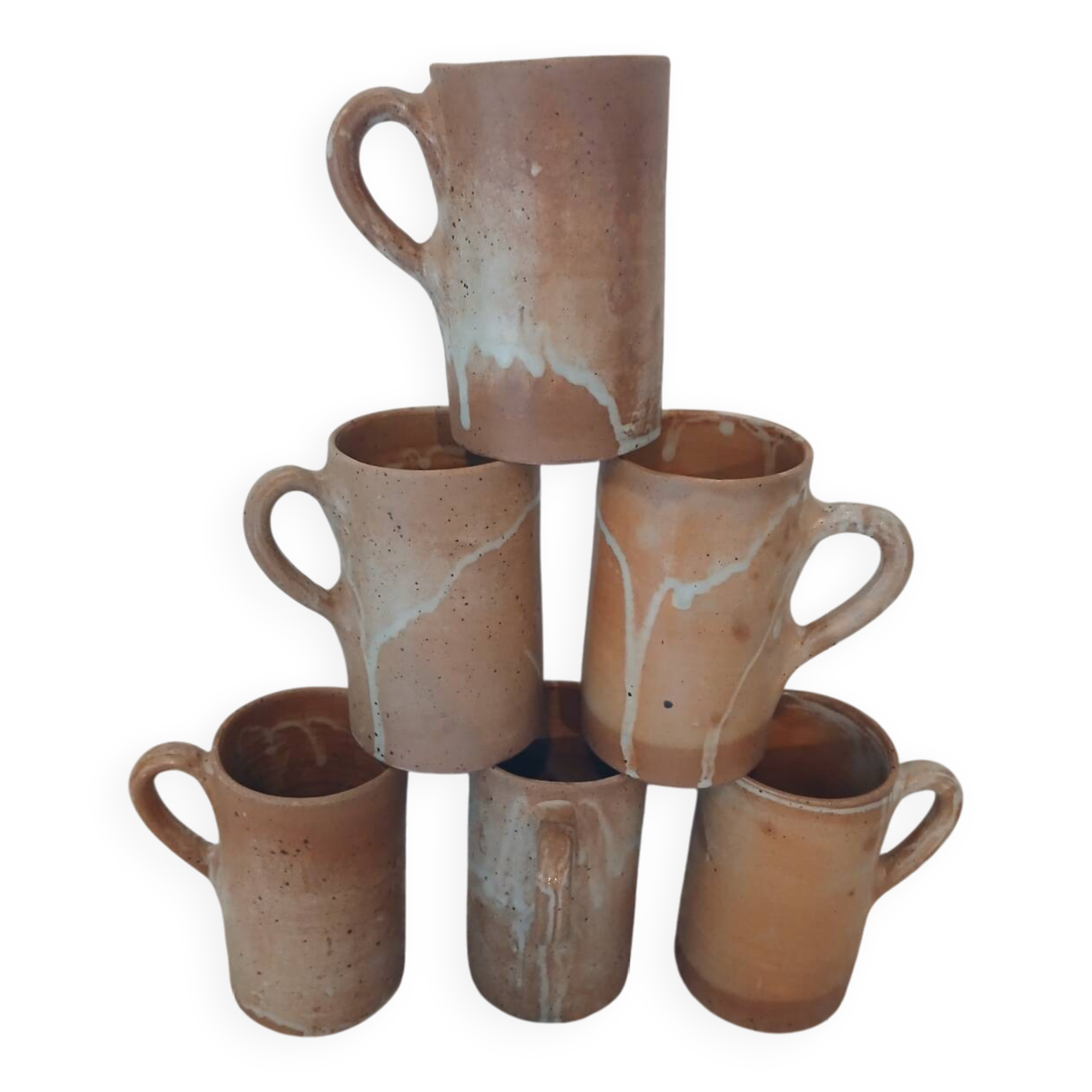 6 stoneware mugs / cups / tankards