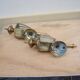 2 antique carriage lantern wall lights in brass & glass