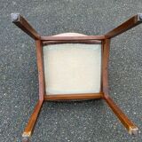 2 Scandinavian Baumann chairs in solid wood and purple velvet, 1960.