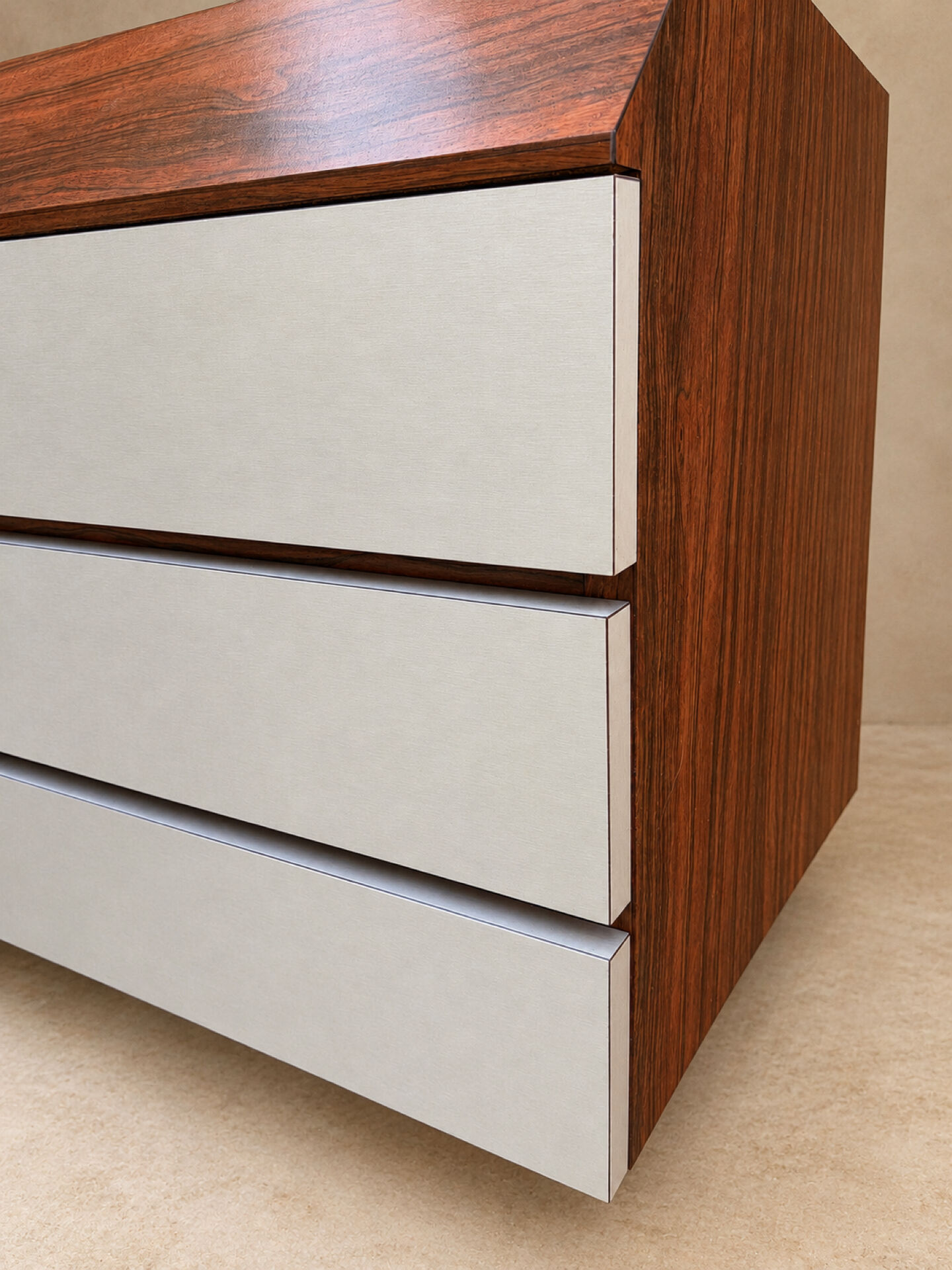Vintage rosewood and brushed aluminium chest of drawers