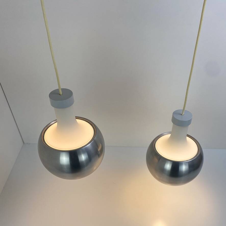 Glass and aluminum pendant light, design Rolf Krüger for Staff Leuchten, P118