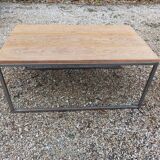 Solid wood living room coffee table with patinated metal legs