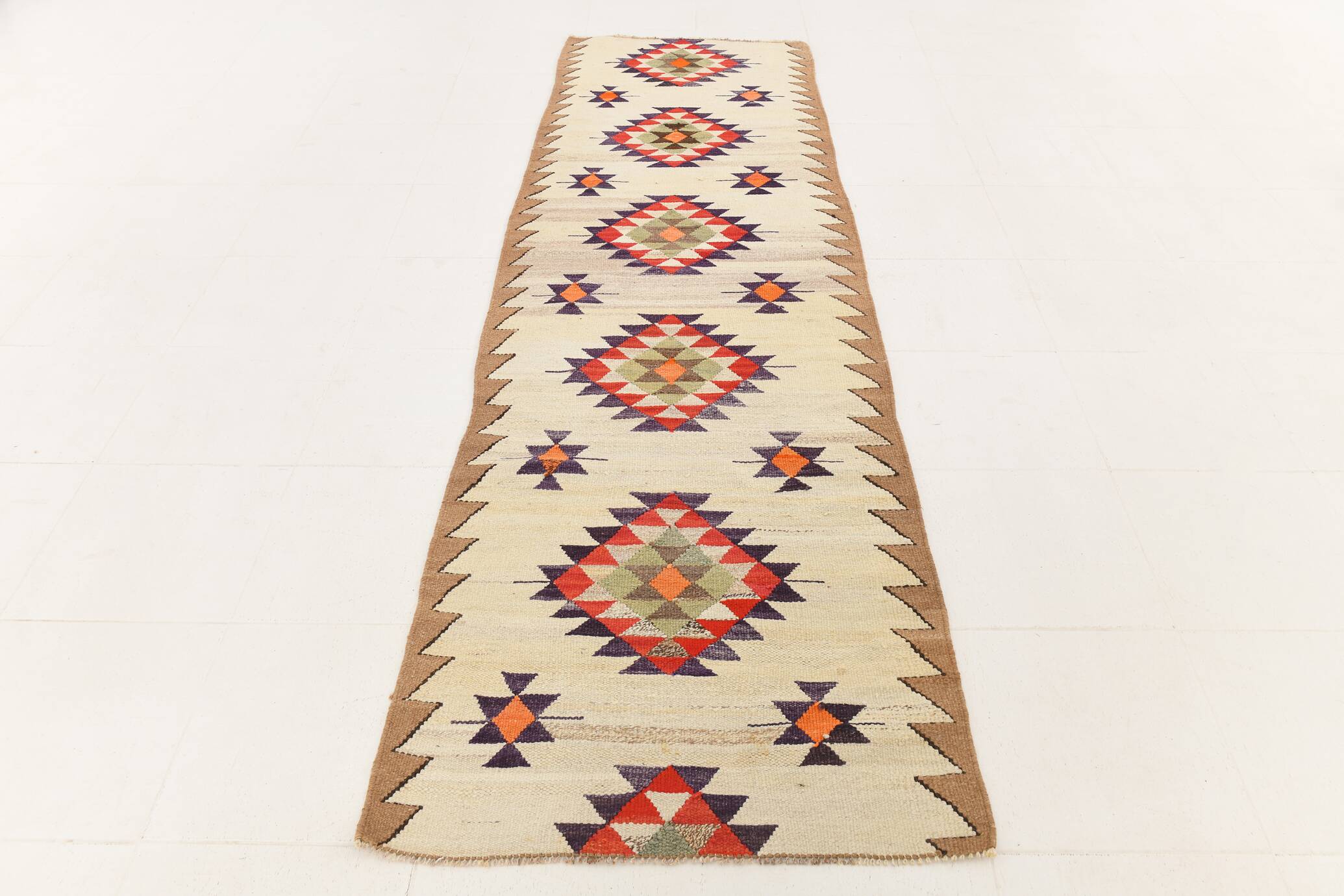 3x10 Vintage Tribal Geometric Kilim Runner Rug, 91x314Cm