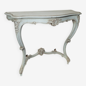 Console style Louis XV en bois sculpté patiné gris