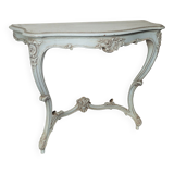 Louis XV style console in gray patinated carved wood
