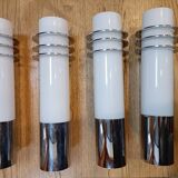Set of wall lights in blown opal glass and chrome by Glashütte Limburg