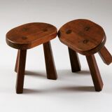 Pair of tripod brutalist stools, France 1950s