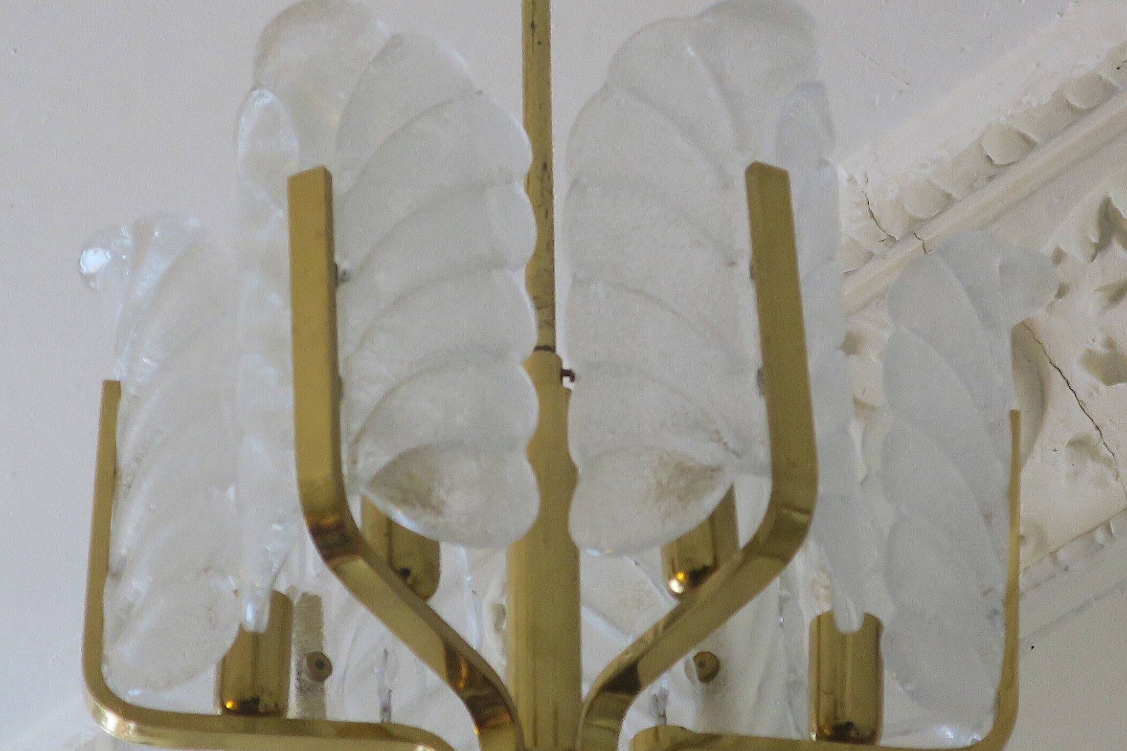 Carl Fagerlund brass and glass acanthus leaf chandelier, Sweden 1960s