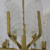 Lustre en laiton et feuille d'acanthe en verre de Carl Fagerlund, Suède, années 1960
