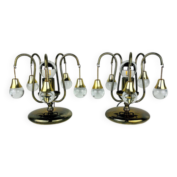 Vintage glass ball table lamps, Italy, 1960s, set of 2