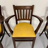 Lot de 8 anciennes chaises fauteuils de bistrot en bois et simili jaune 80’