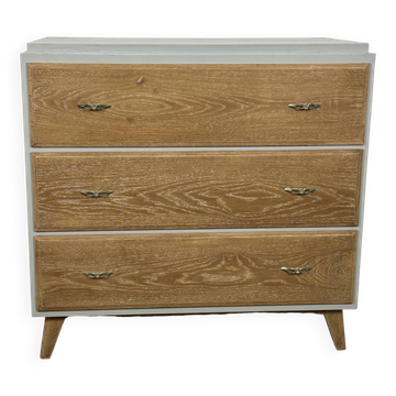 Vintage commode from the 50s-60s – cerused wood and grey
