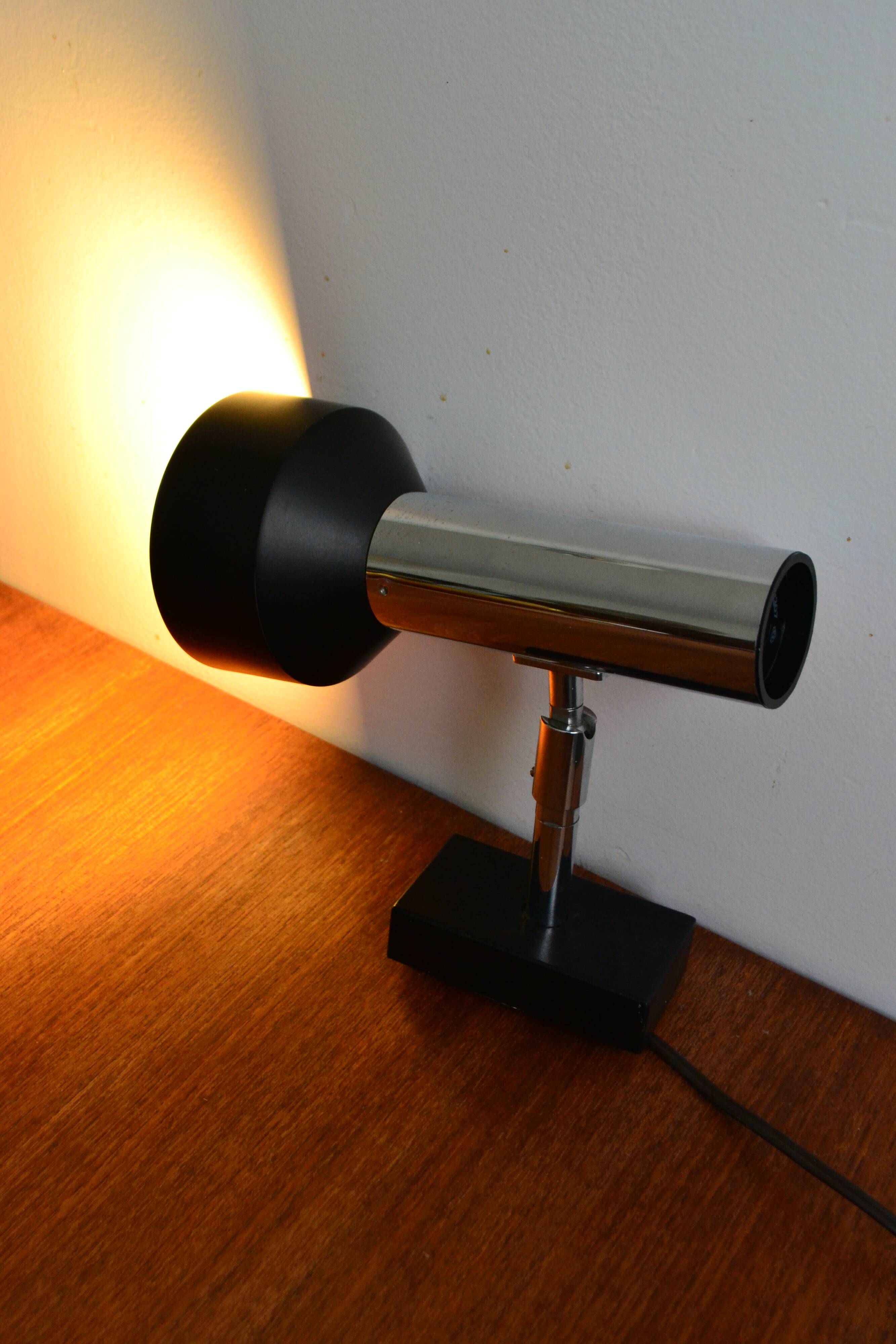 ERCO wall light spotlight 70s chrome black metal