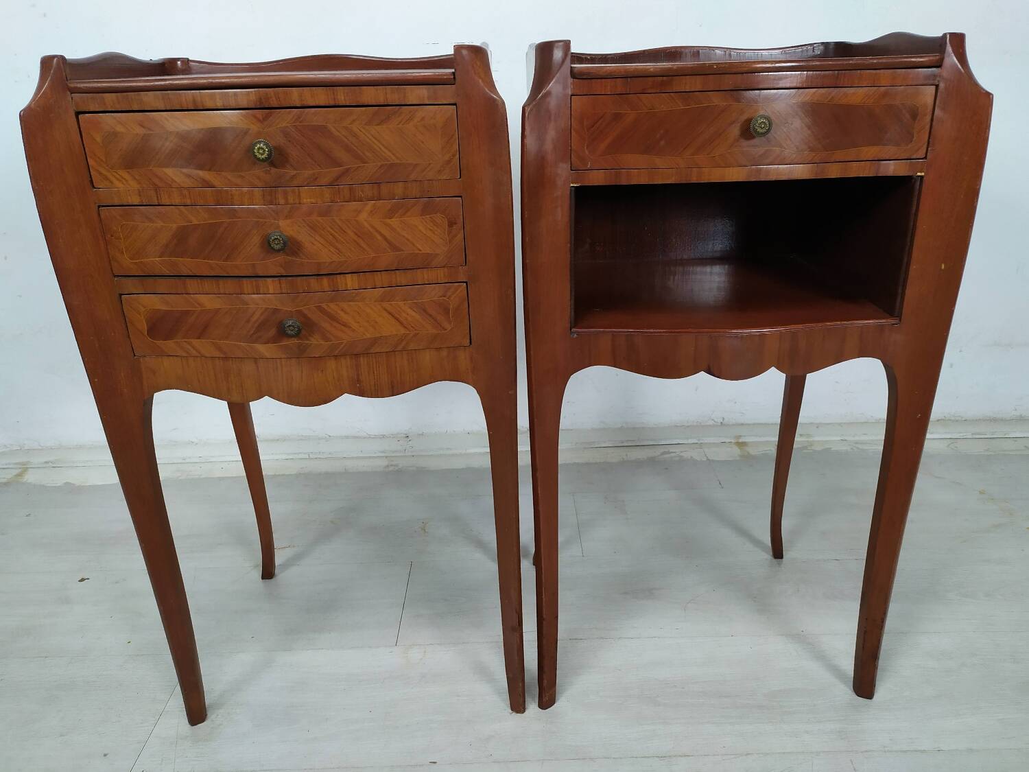 Pair of marquetry bedside tables