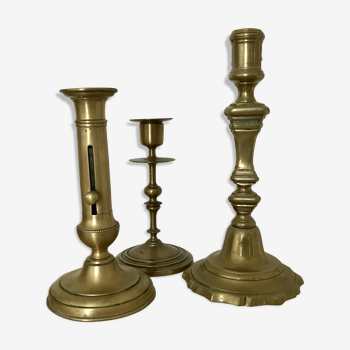 Lot of 3 vintage brass candlesticks