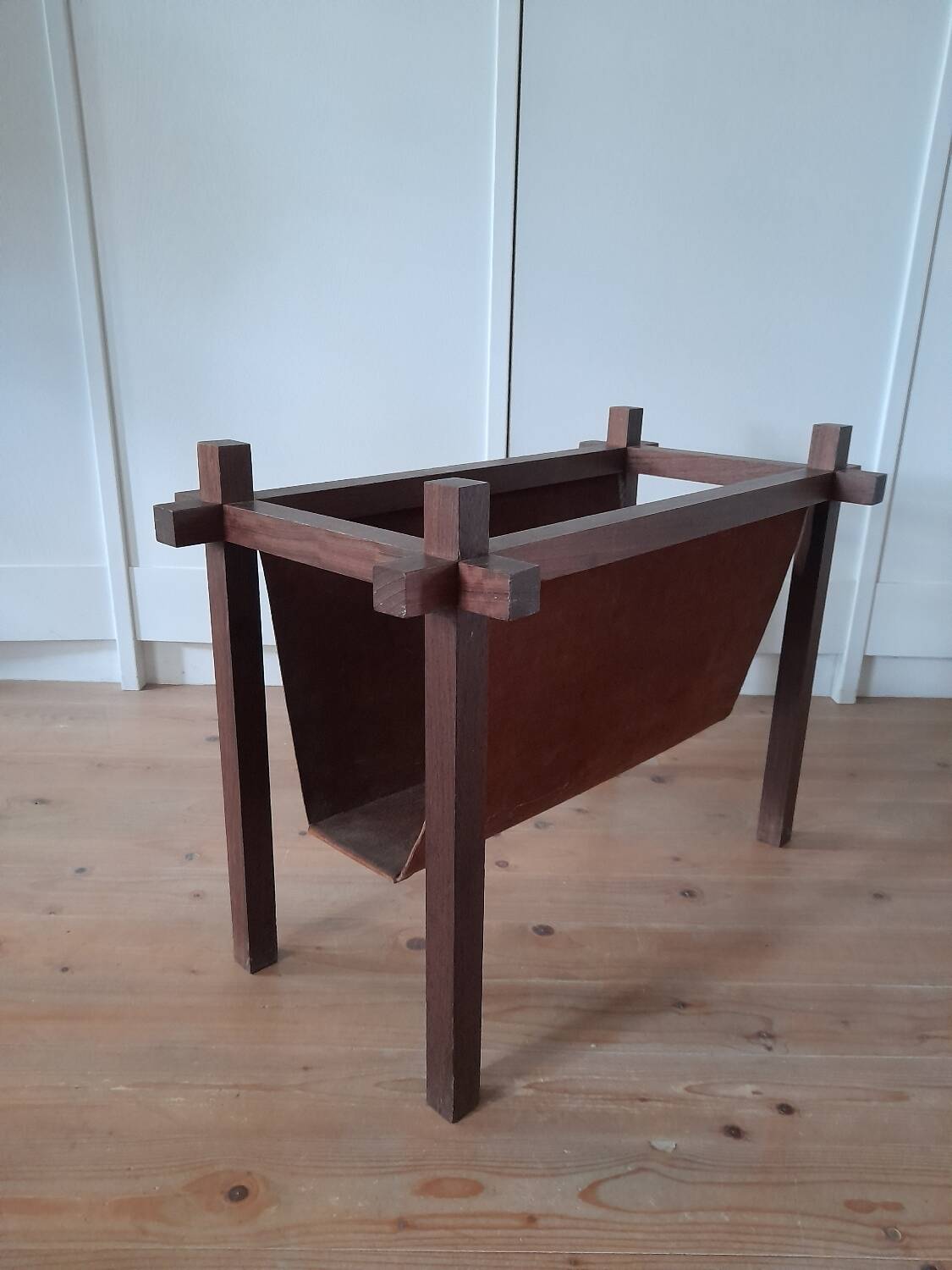 Danish Skjøde Skjern teak and suede magazine rack