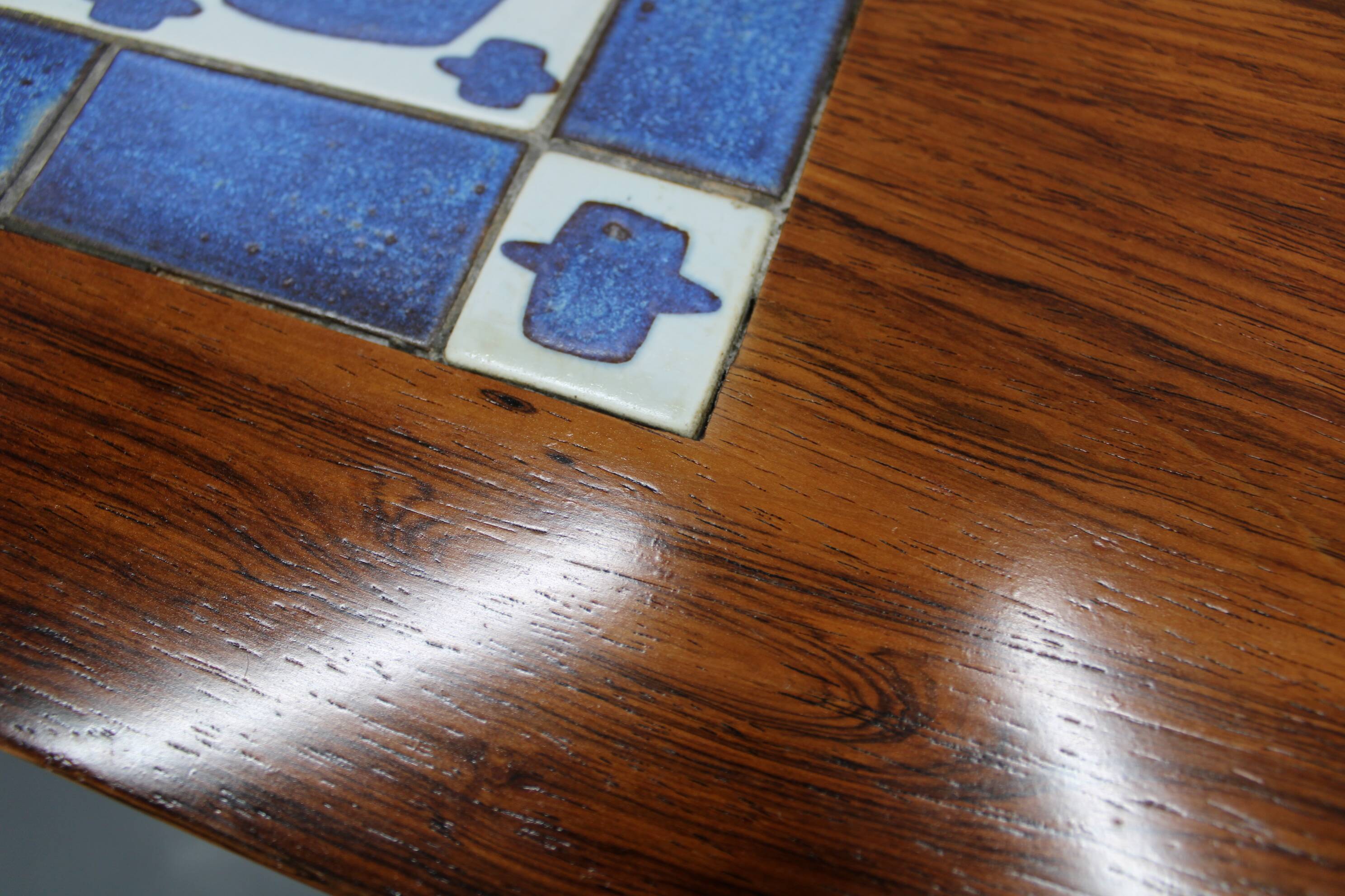 Mid-century Danish Haslev Mobelsnedkeri coffee table, ceramic tile inlay, 1960s