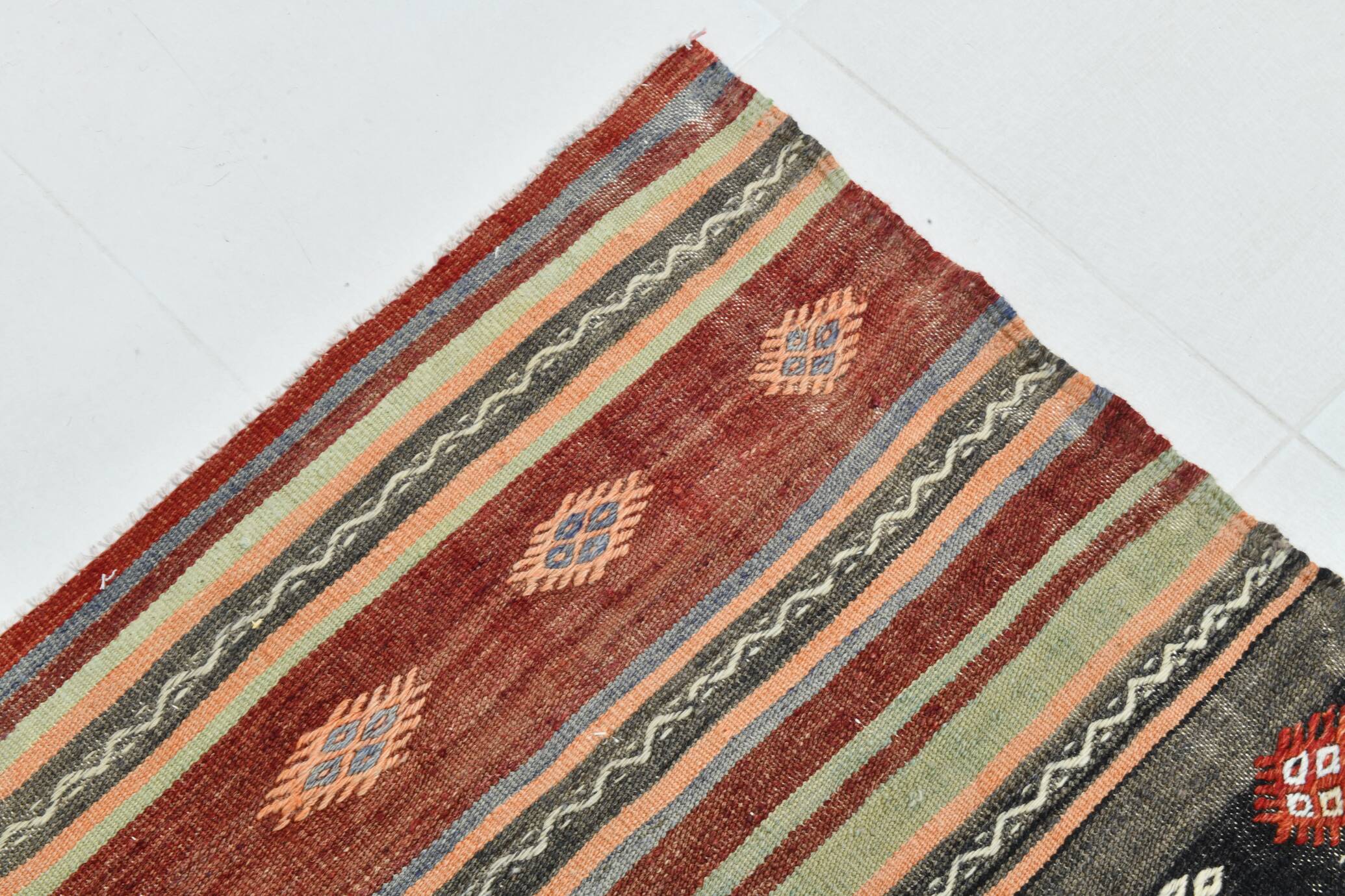 Brick Red Color Kilim Rug, 184x334Cm Living Room Rug,