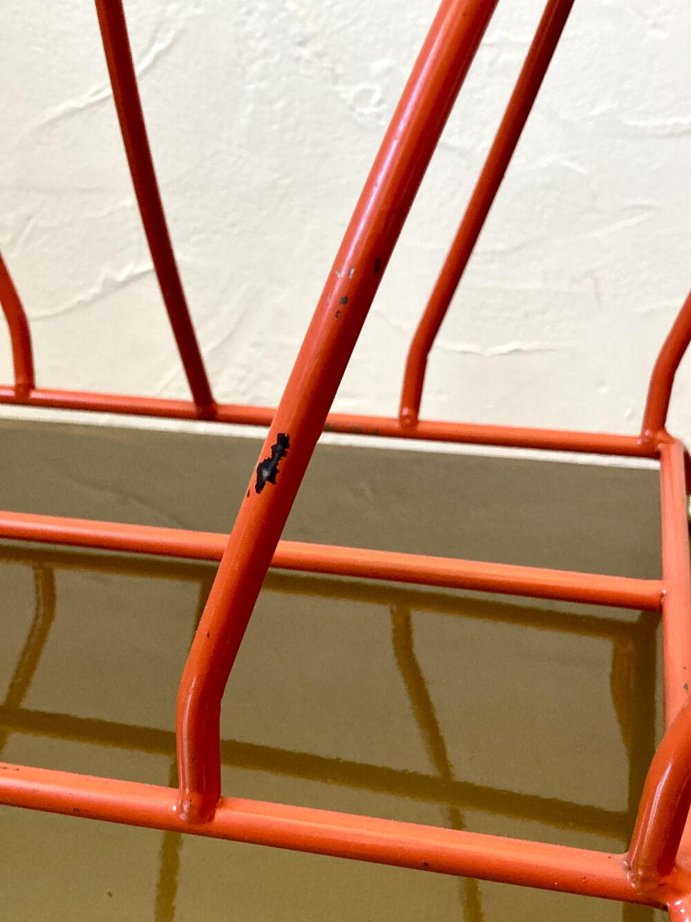 Vintage orange metal magazine rack, 1970s