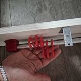 vintage white wall shelf 3 shelf rod with red hooks