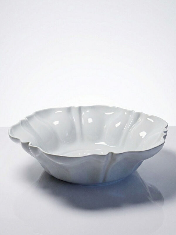 Grande coupe à fruits / saladier en porcelaine fine de Limoges blanche vintage / ancien