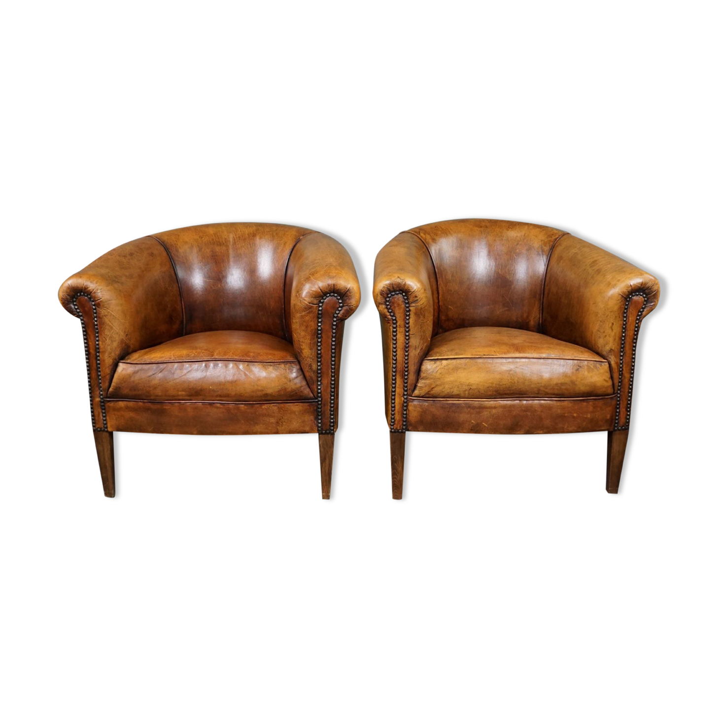 Set de 2 fauteuils club compacts en cuir de mouton