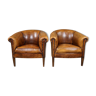 Set of 2 compact sheepskin club chairs