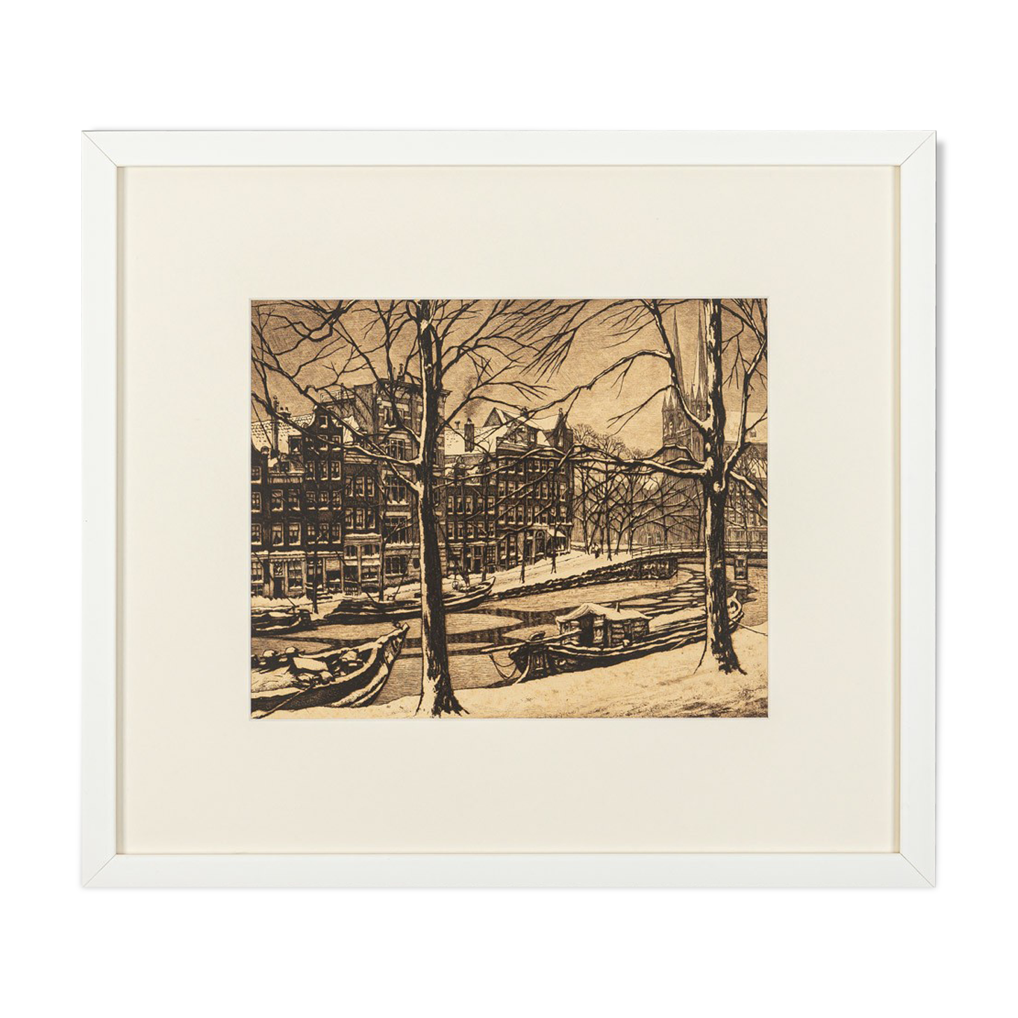 Amsterdam in Wintertime, B/W Etching on Paper, 50 x 45 cm
