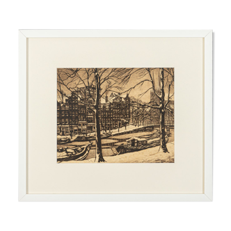 Amsterdam in Wintertime, B/W Etching on Paper, 50 x 45 cm