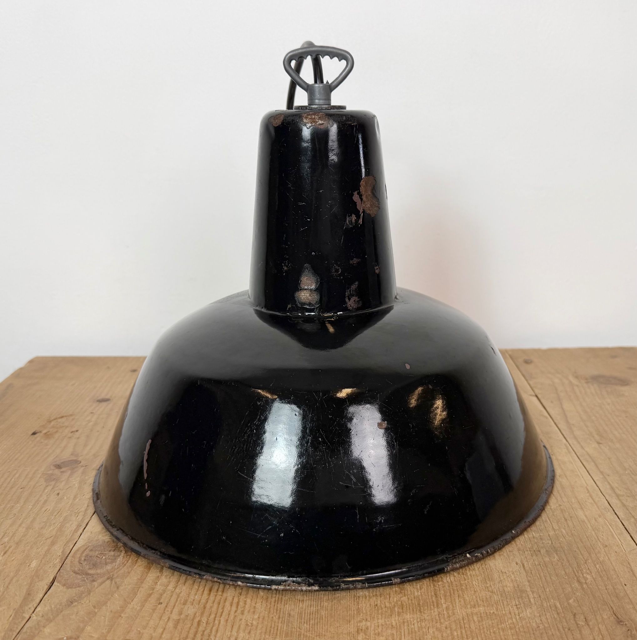 Industrial Black Enamel Factory Pendant Lamp, 1950s