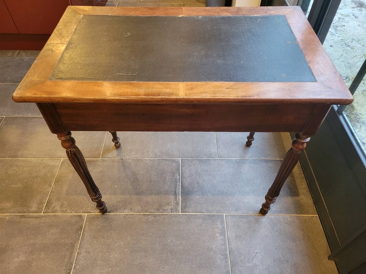 Side table with drawer and leather top