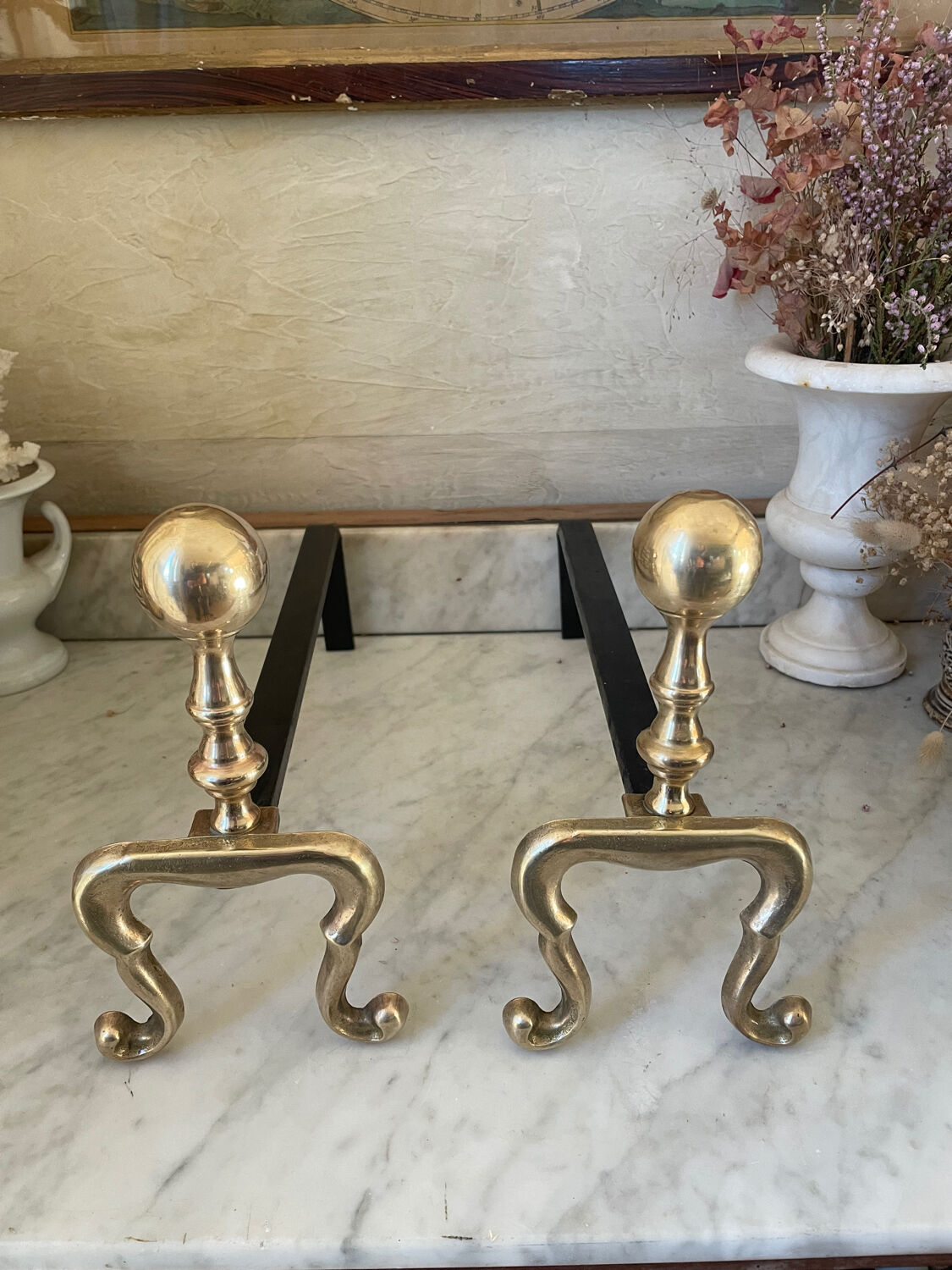 Old pair of brass andirons