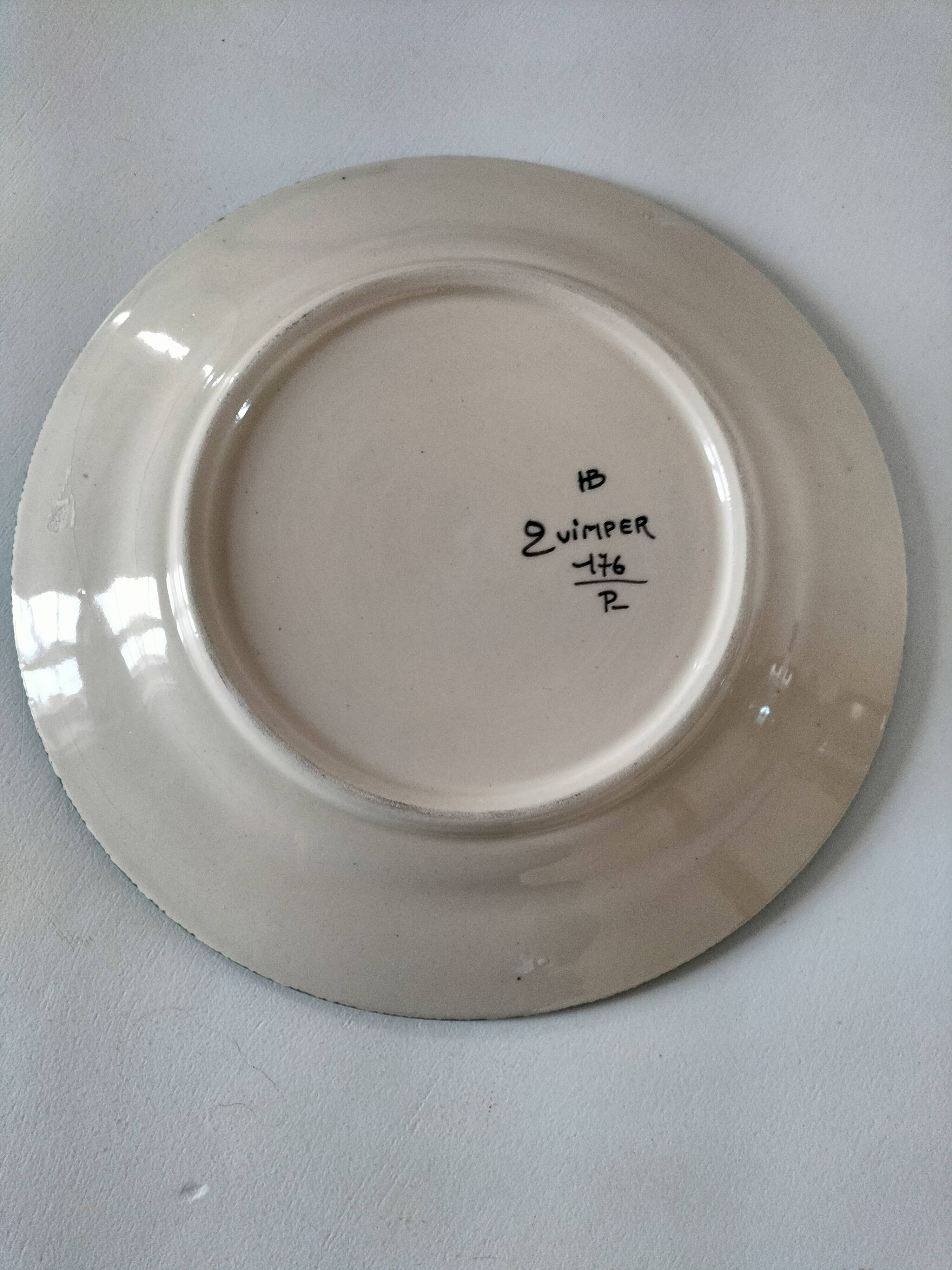 HB Quimper plate, Camaïeu model, green and saffron floral decoration