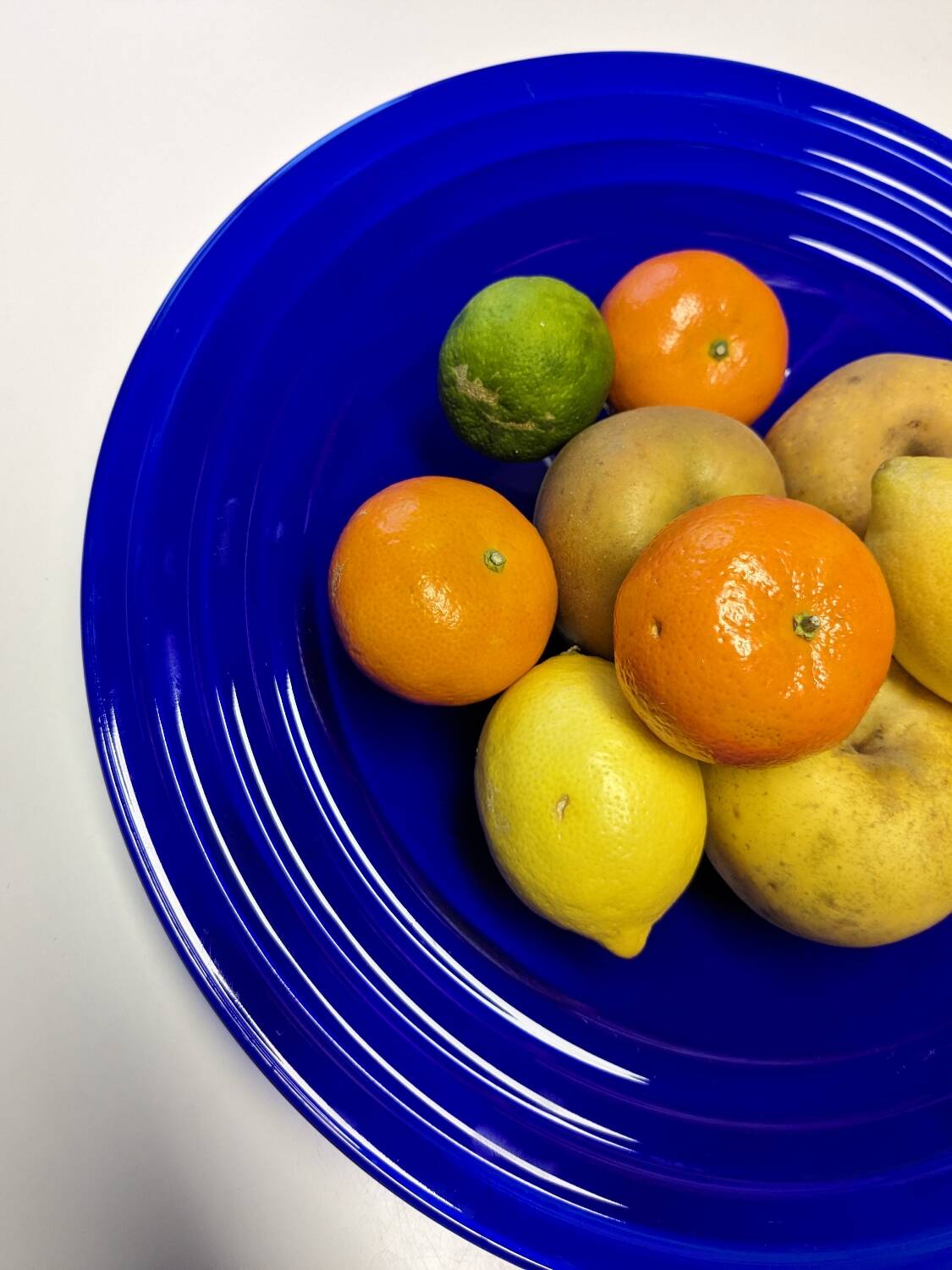 Large blue glass fruit dish or bowl