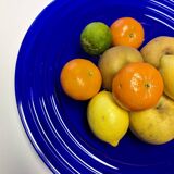 Large blue glass fruit dish or bowl