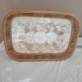 Rectangular Capiz Shell mother-of-pearl and wicker tray
