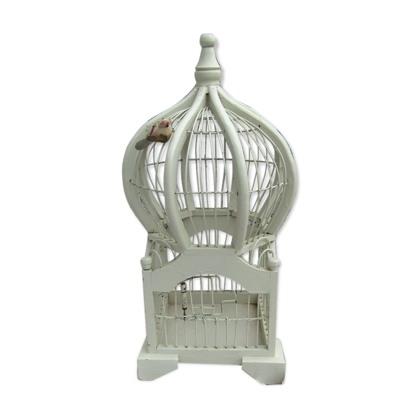 White bird cage wood metal