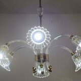 Amazing 6 light Art Deco Murano glass and brass chrome chandelier by Barovier