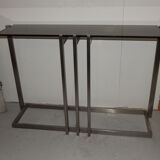 console table brushed steel design Paul Le Geard year 70