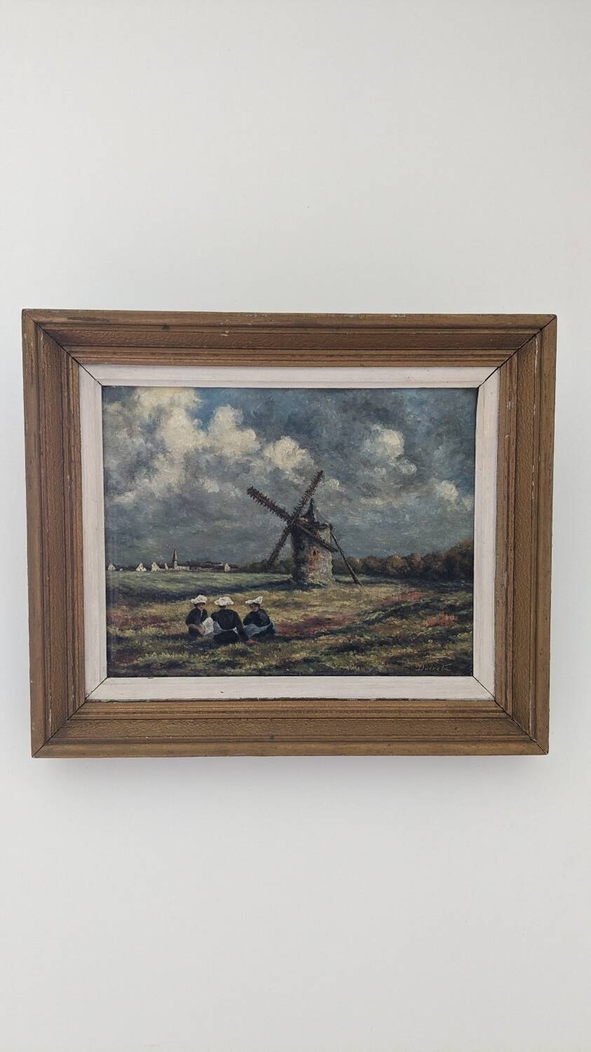 Old HP painting Breton landscape signed