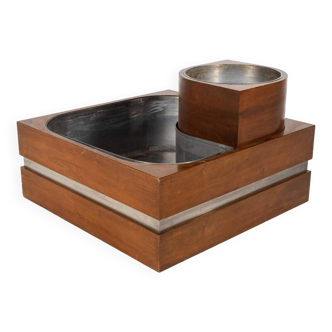 Mid-Century Modern Italian Planter, Walnut and Chrome, 1970s