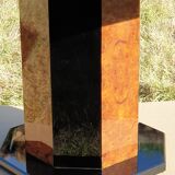 Octagonal table paul michel lacquered black and elm magnifying glass